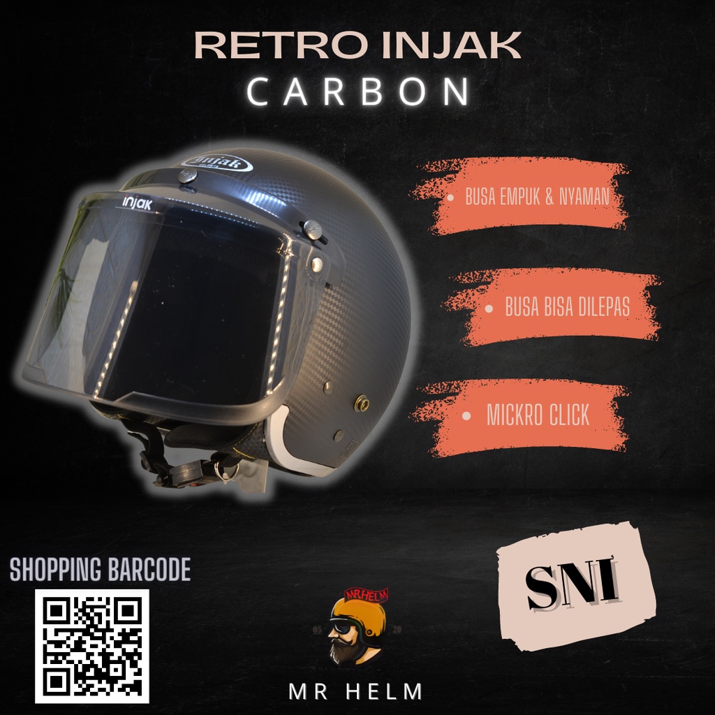 HELM BOGO RETRO SNI MERK INJAK MOTIF CARBON WITH VISOR ( MR HELM )