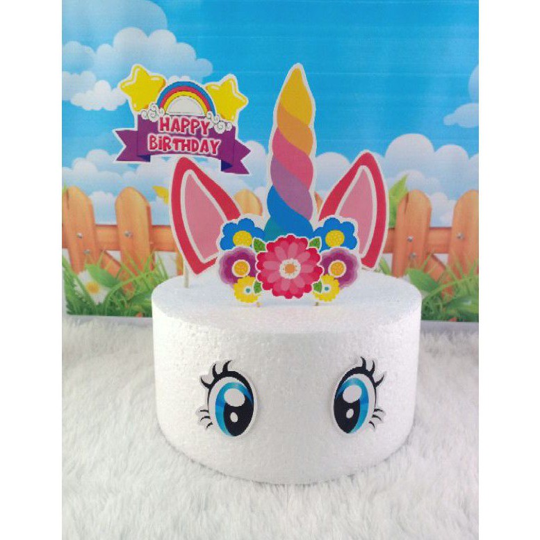 topper cake / topper kue / hiasan kue UNICORN TANDUK pelangi