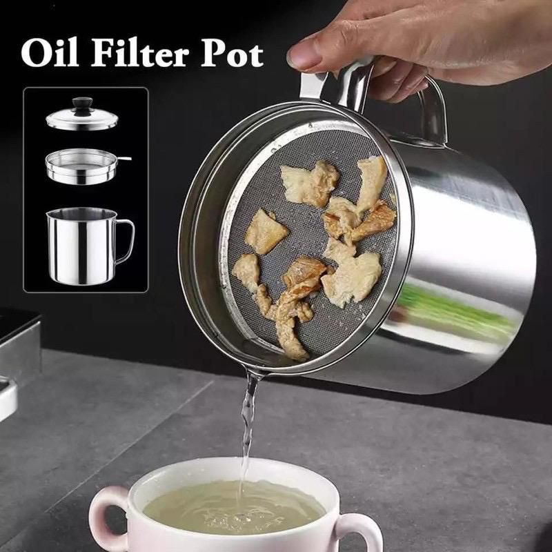 ( BISA COD ) PROMO OIL POT SARINGAN MINYAK GORENG STAINLESS STEEL / WADAH SARINGAN MINYAK GORENG SISA / GELAS SARINGAN STAINLESS MINYAK GORENG SISA WADAH JELANTAH / OIL POT FILTER 1300ML SARINGAN STAINLESS MINYAK GORENG SISA WADAH JELANTAH TEMPAT MINYAK