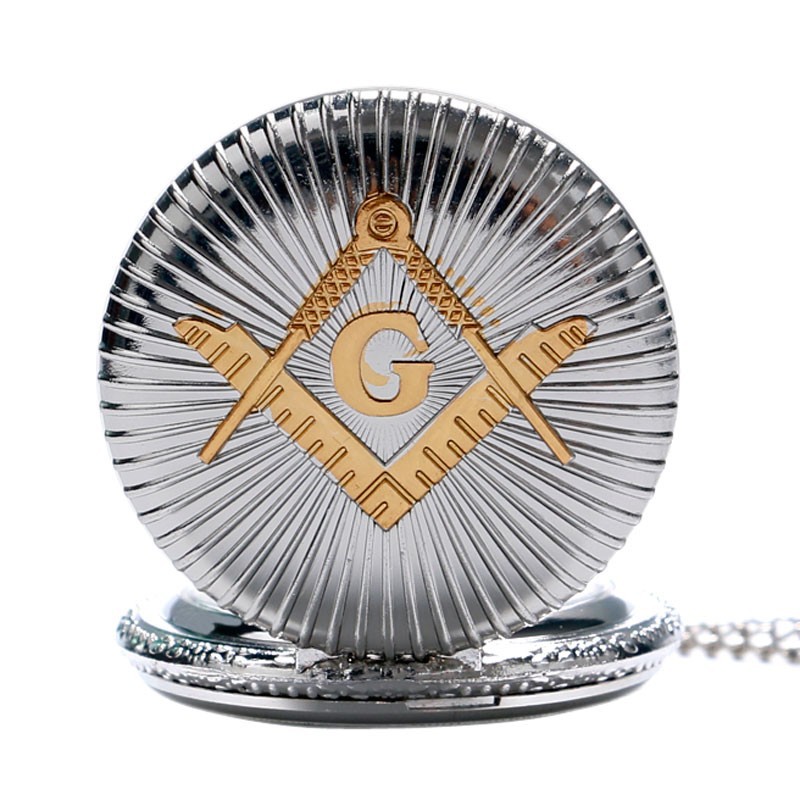 Cool Perak & Emas Masonik Freemason Freemasonry Tema Alloy QUARTZ Fob Jam Saku dengan Rantai Kalung