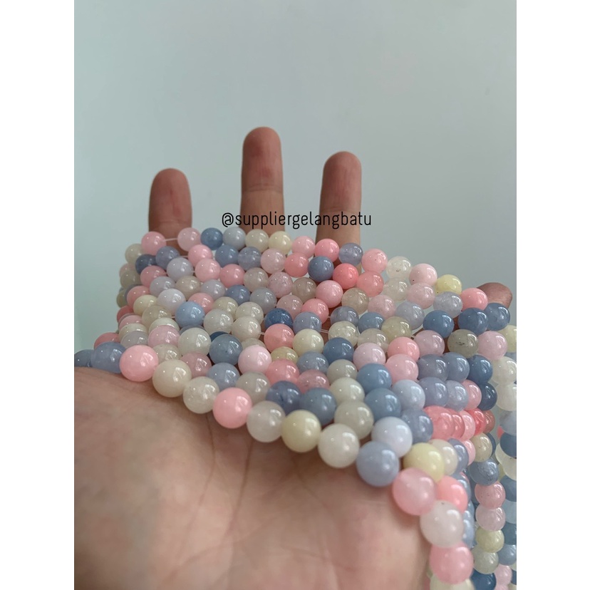 Natural Morgan DOFF 10mm morganite susu pink biru kuning batu candy bahan aksesories lucu pastel