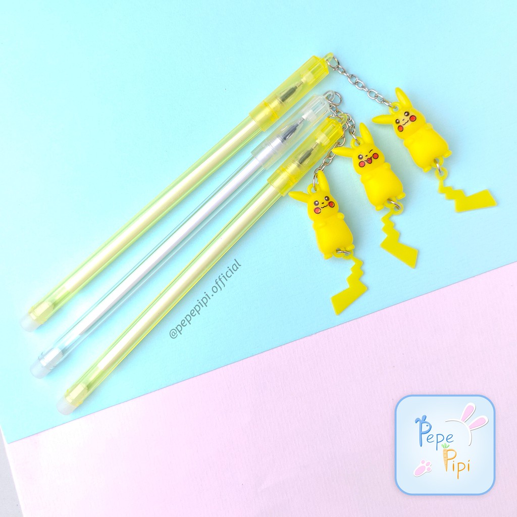 4 &amp; 12 pcs Pena Gantungan Pikachu Bolpen Pen Pulpen Gelpen Karakter Murah Lucu Selusin Pikacu