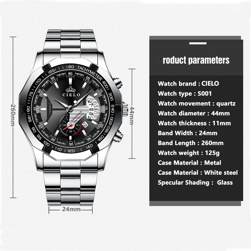 【TERMURAH】CIELO S001 Jam Tangan Pria Anti Air Original Luxury Stainless Steel  COD（Free BOX+Kartu Garansi）Penjualan Terbaik Seiko Alexander Christie Sport Imoport Premium Couple Grosir Murah