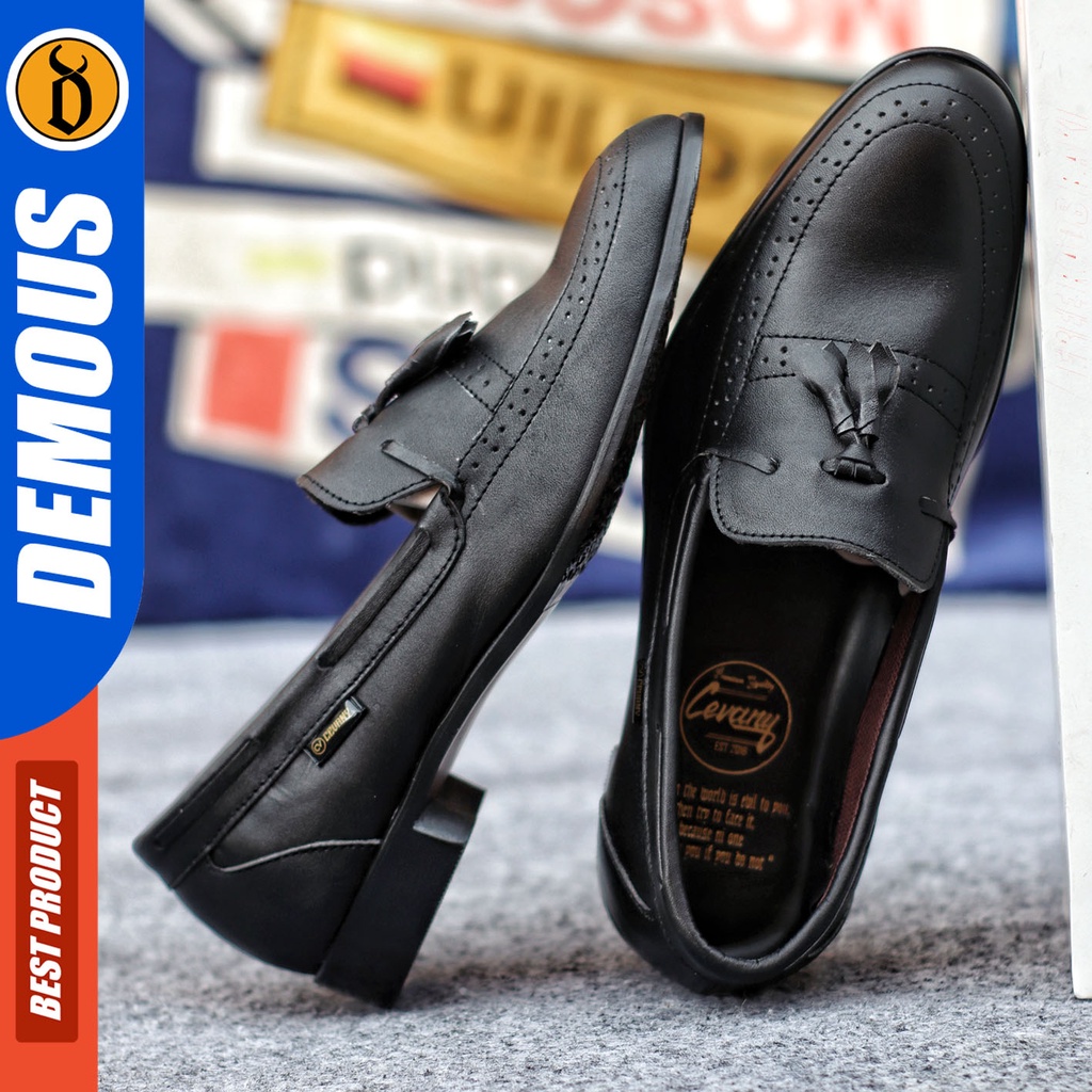 Sepatu Pantofel Pria Sepatu Formal Pria Kulit Asli Slop Sepatu Pantopel Hitam Kerja Kantor DEMOUS DEROSA