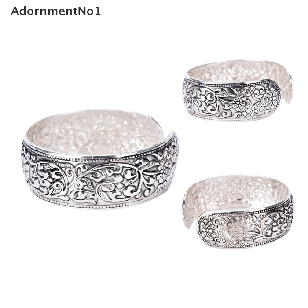 (AdornmentNo1) Gelang Bangle Cuff Silver Tibet Motif Ukiran Bunga Untuk Wanita