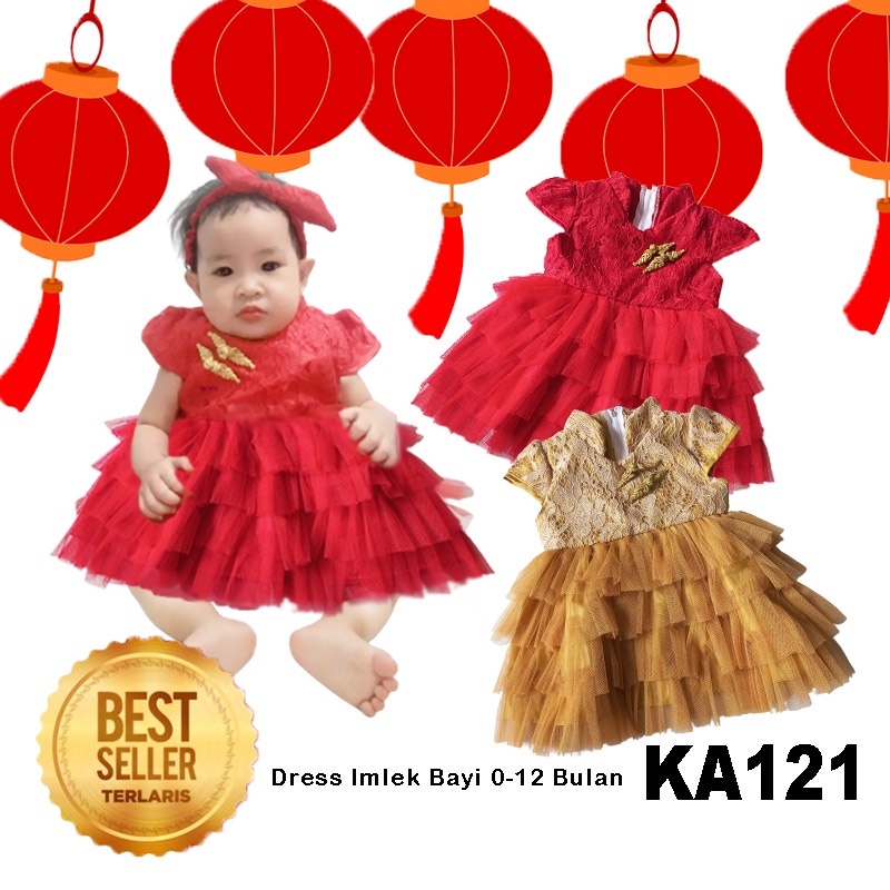 Dress Baju Gaun IMLEK GRATIS Pita Merah Pesta Bayi Perempuan 0- 12 bulan Princess Kado KA121