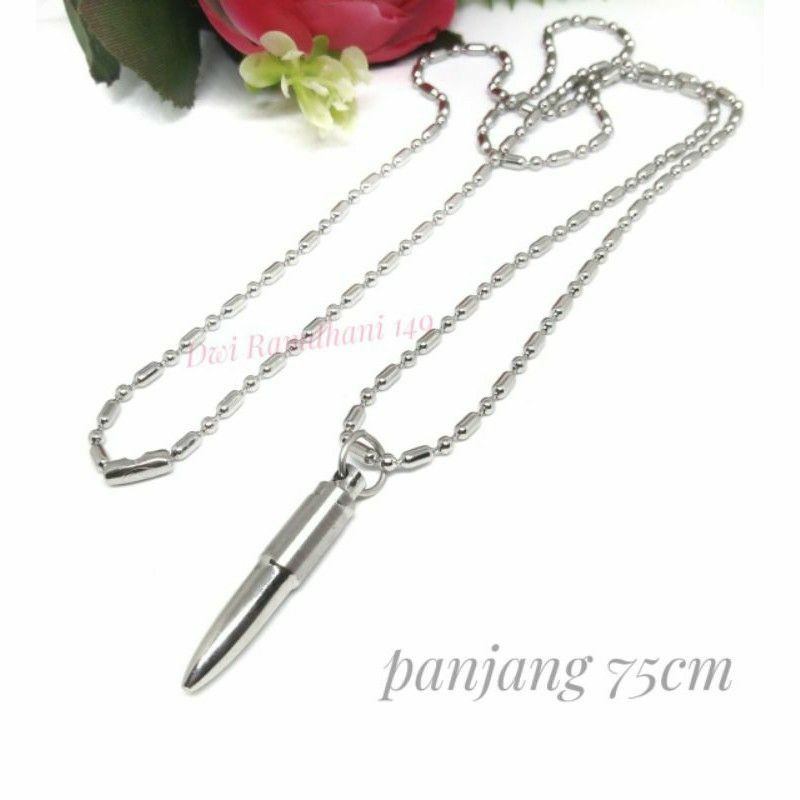 Kalung Pria cowok Liontin Peluru Tabung stainless steel anti karat selamanya Dijamin