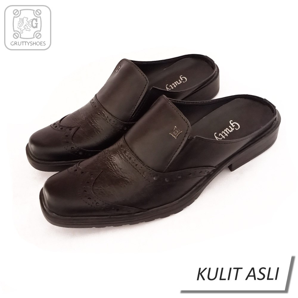 Sepatu Pria Bustong Casual Slop Formal Pantofel Kerja Grutty NG-831 Hitam