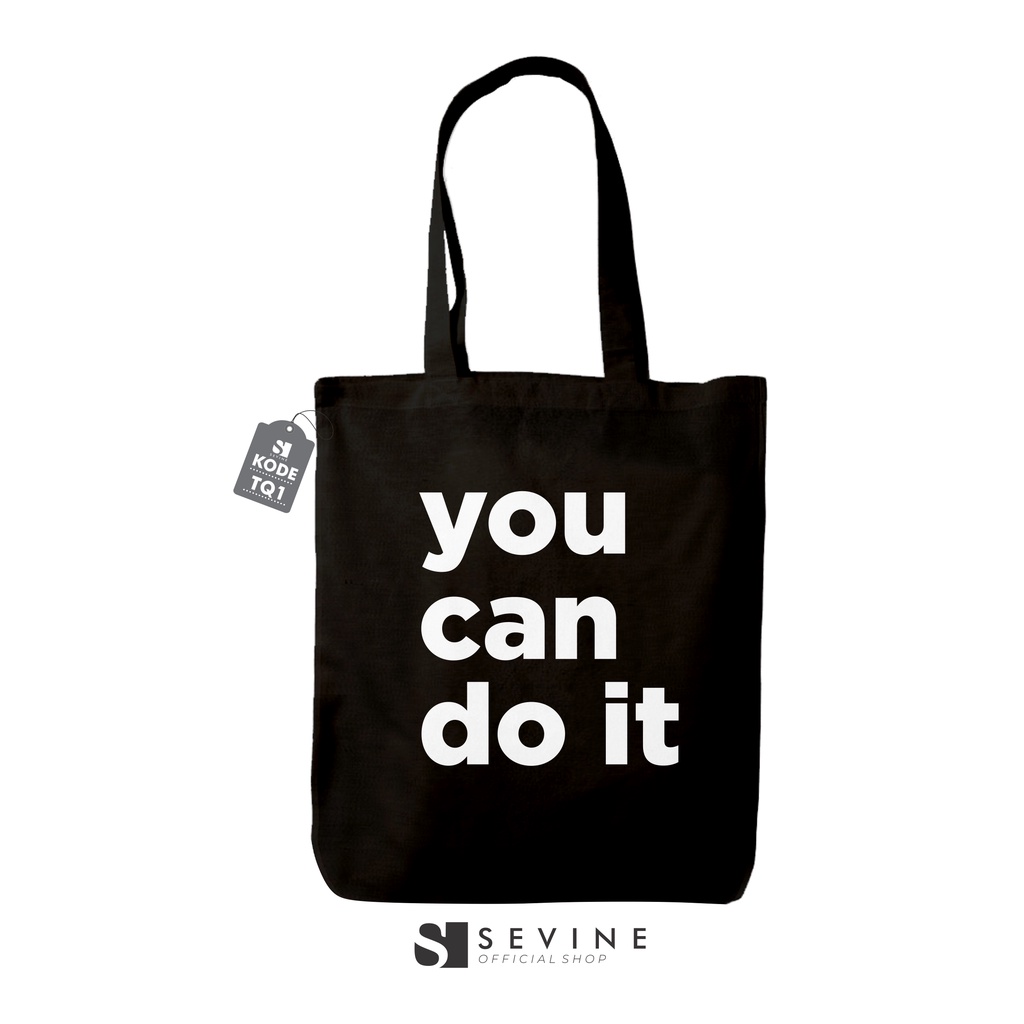 Sevine Totebag Tas Wanita Tote bag Resleting Girl Quotes Black Series Hitam - TQ1