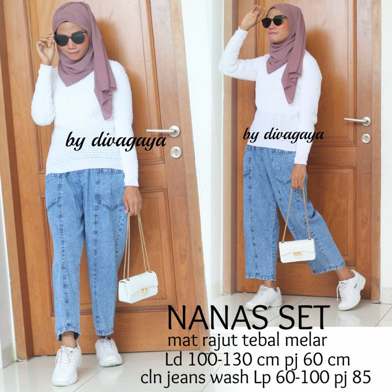 NANAS SET RAJUT CELANA JEANS