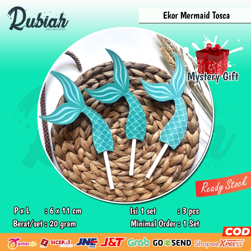 Banner Topper cake Hiasan Tusukan Kue Tart Ulang Tahun Anak Ekor Mermaid Tosca