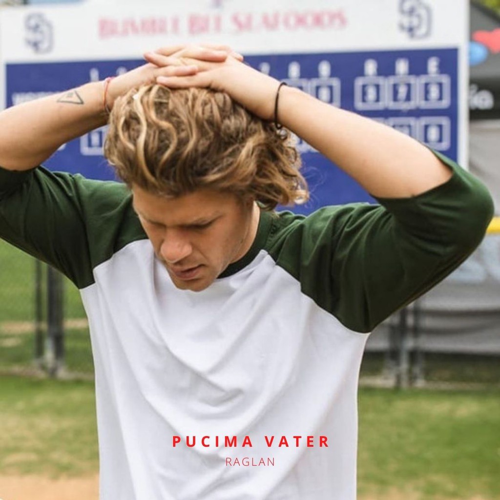 Kaos Raglan Polos Pucima Putih Hijau Tua / Premium Cotton Combed 24s