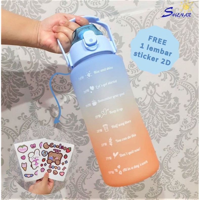 SHENAR BOTOL MINUM 2 LITER VIRAL BOTOL PELANGI BOTOL MINUM MOTIVASI FREE STIKER TUMBLER PLASTIC QUIFIT