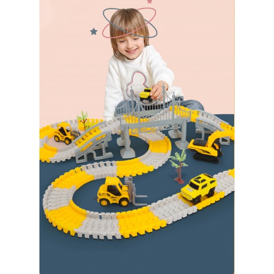 City Truck 255 pcs  345 pcs 221 pcs 366 pcs Mainan Anak mobil mobilan rail car puzzle rel mobil DIY Space Explore