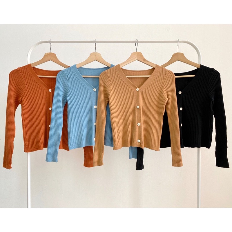 Audrey V-Neck Rib Knit Cardigan cardigan import cardigan korea cardigan bangkok baju rajut premium b