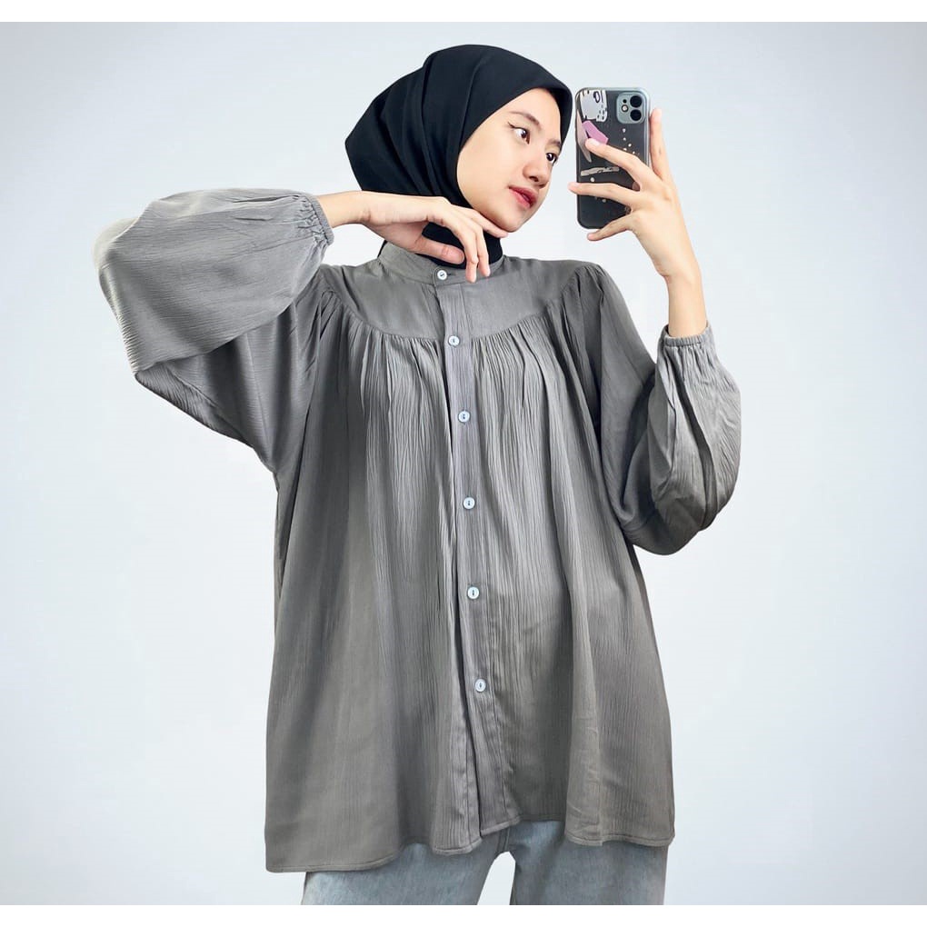 BEFAST - ZEC OOTD Blouse SURIA / Rashifa Shirt Oversize Blouse CRINCLE / Blouse Wanita Terbaru / Fashion Wanita Hijab / Blouse Polos / Blosue Casual Wanita / Atasan Blosue Lengan Balon Panjang / Terlaris / Termurah