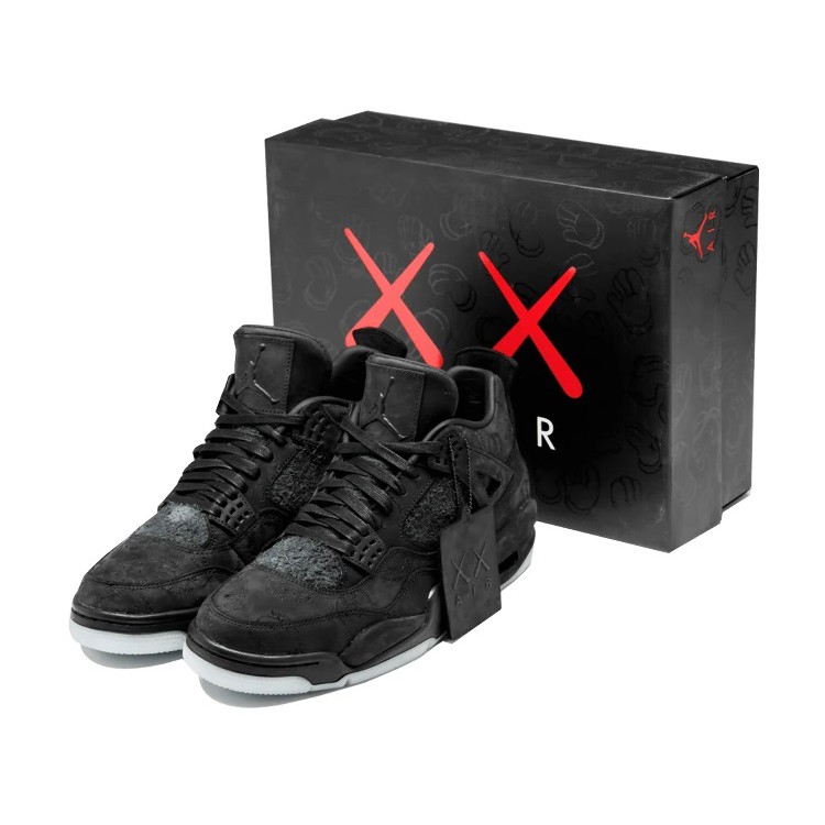 Air Jordan 4 Kaws Black Glow in The Dark Sepatu Basket Olahraga