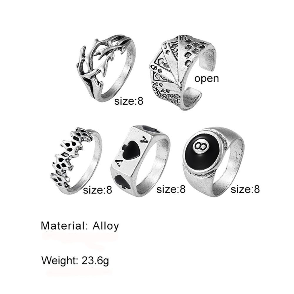 MXBEAUTY Adjustable Love Heart Ring Set Retro Women Finger Ring Korean Style Ring Trendy Punk Female Male Alloy Simple Fashion Jewelry