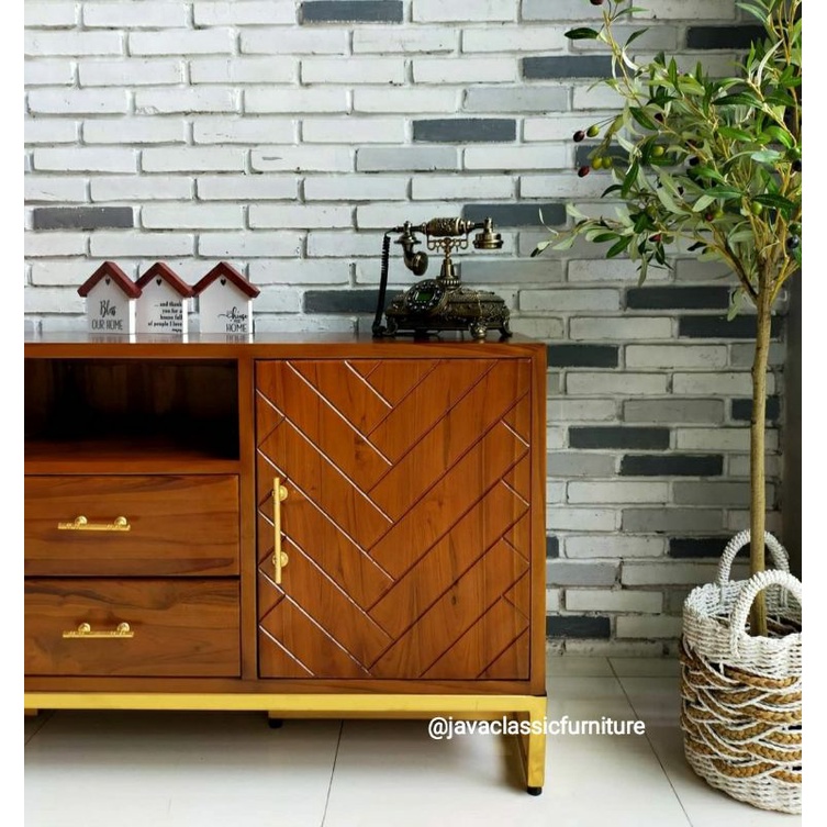 BUFET SCANDINAVIA TV RETRO MINIMALIS CUSTOM KAKI BESI CABINET DRAWER PAJANGAN RUANG TAMU BAHAN KAYU JATI GRADE A FINISHING NATURAL FURNITURE JEPARA-5