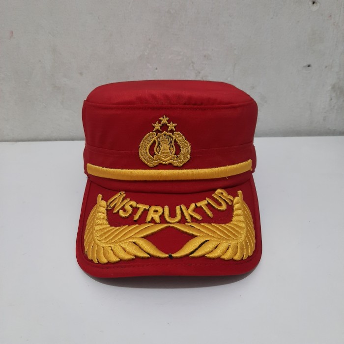 Topi Komando Pamen Polri Instruktur Merah Logo Tribrata Twist Halus Premium