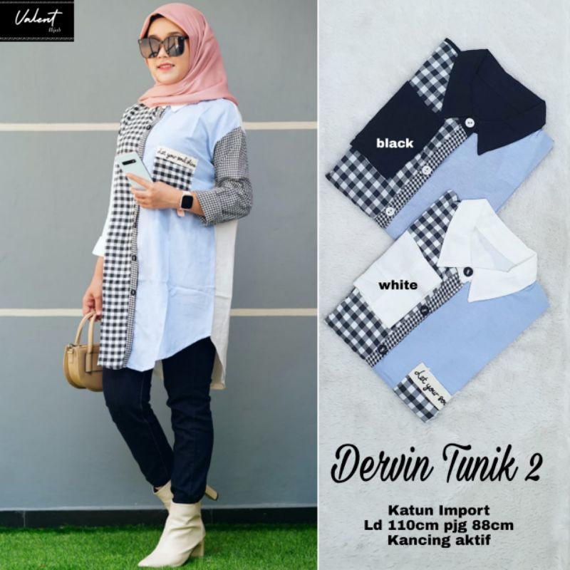 Tunik Kombinasi Polos dan Kotak-Kotak DERVIN TUNIK 2 By Valent