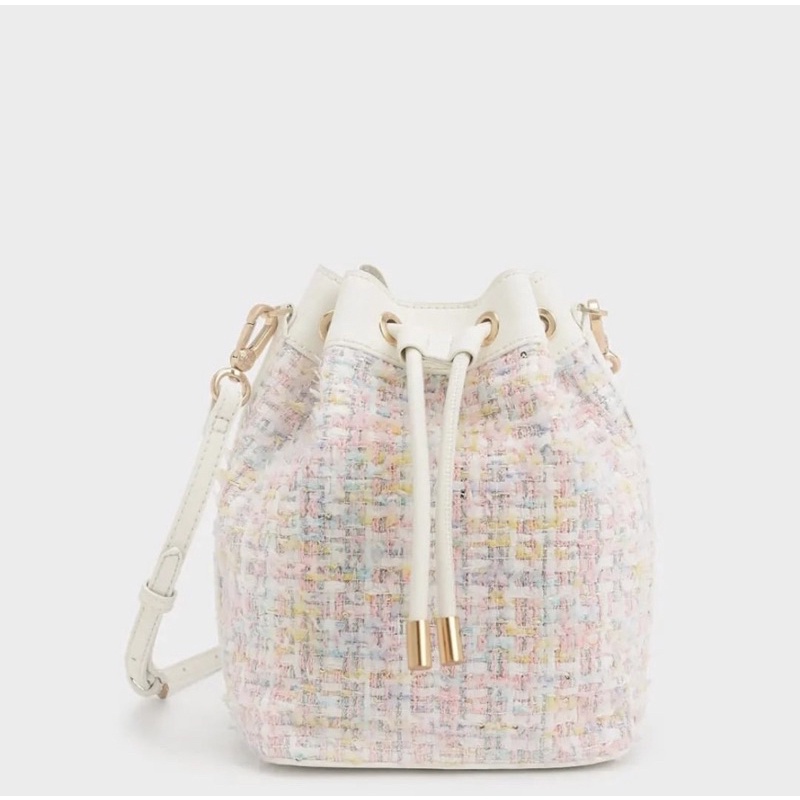 C Tweed Drawstring Bucket Bag