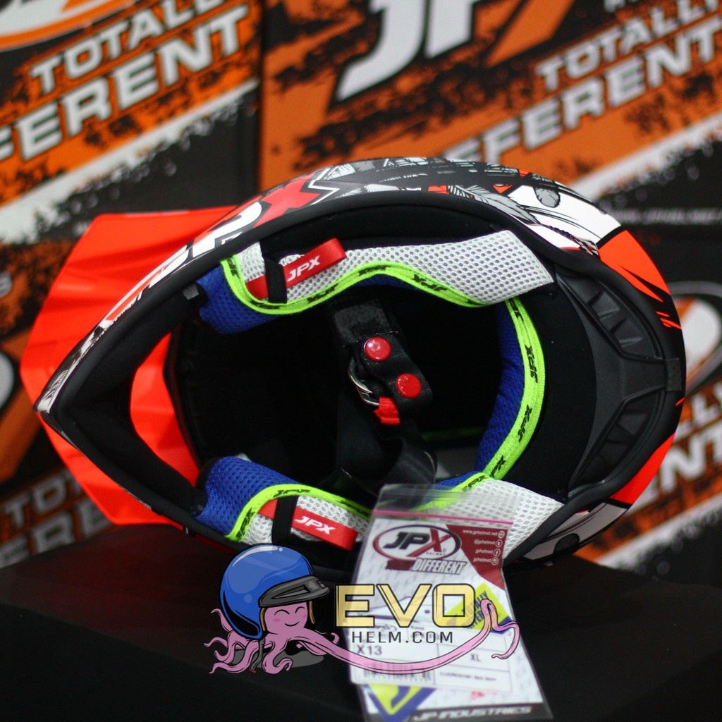 HELM JPX CROSS_FOX1 X13 - FLUO RED DOFF + GOOGLE SNAIL (ONGKIR 2 KG) JPX X13 ORANGE STABILO HELM CROSS JPX MOTIF OWL BURUNG HANTU JPX STABILO