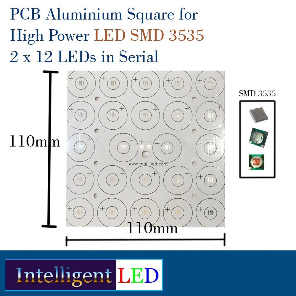 Aluminium PCB for 2 X 12 Serial LED SMD 3535 Square 110 mm