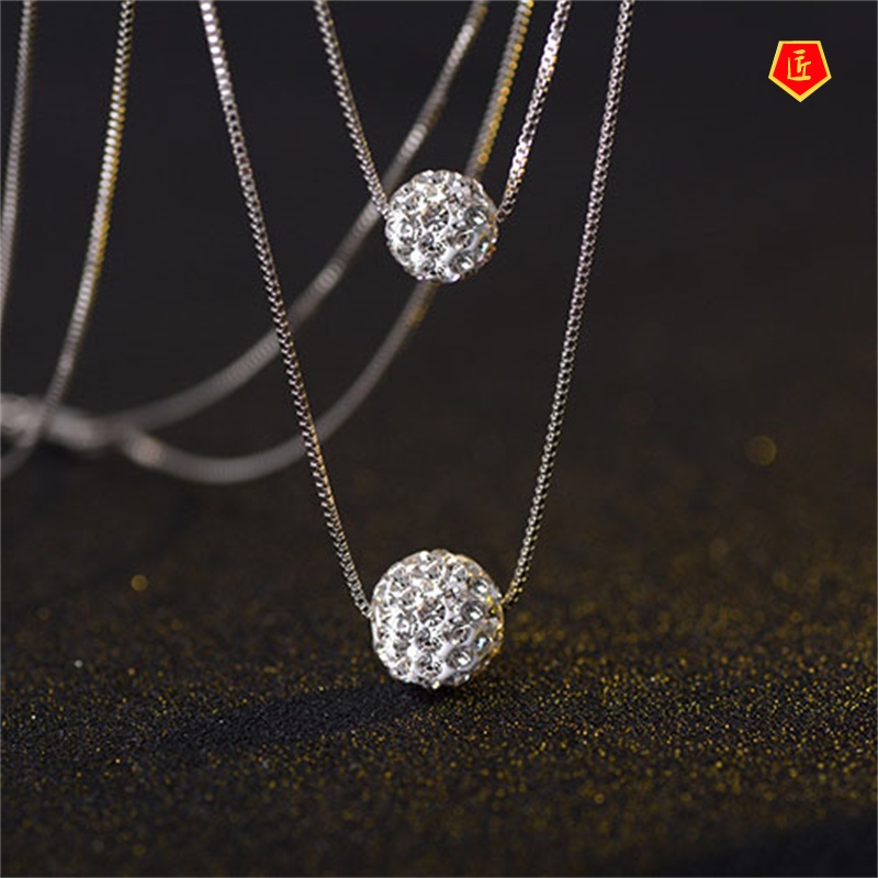 [Ready Stock]Double-Layer Shambhala Rhinestone Ball Necklace Women 's Simple Fashion Lucky Beads
