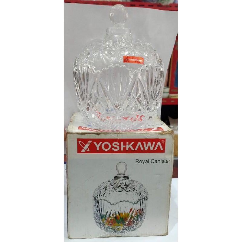 Yoshikawa Royal Canister Tempat Kue Toples Kristal Kaca / Glassware Jar Crystal Candy Jar Permen