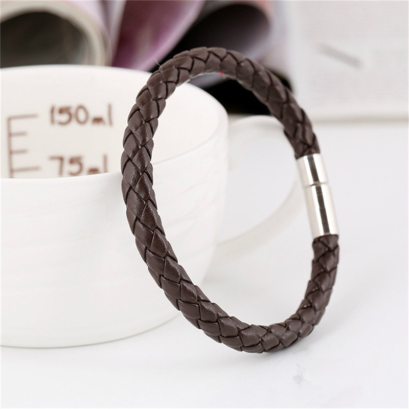 Gelang Magnetik Bahan Kulit Warna Hitam Untuk Pria Dan Wanita