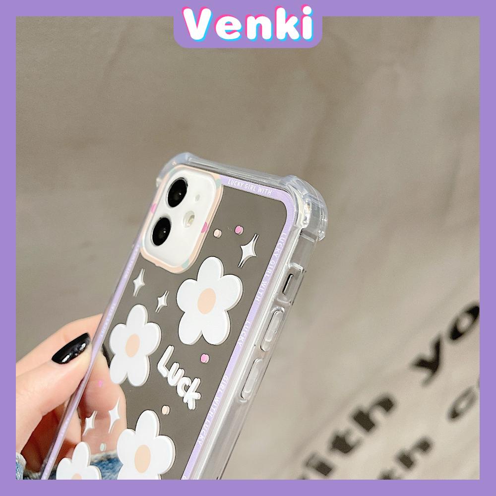 iPhone Case Acrylic HD Mirror Laser Airbag Shockproof Protection Camera Cute White Flowers Compatible For iPhone 11 iPhone 13 Pro Max iPhone 12 Pro Max iPhone 7 Plus iPhone xr