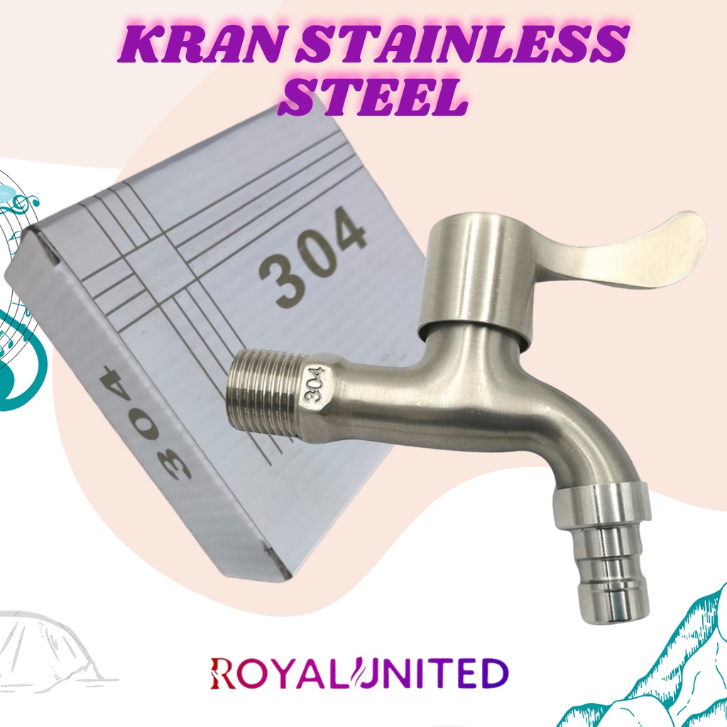 Kran Air 1/2 Inch Stainless Steel SUS 304 / Keran Air anti karat murni KRAN Wall TEMBOK DINDING