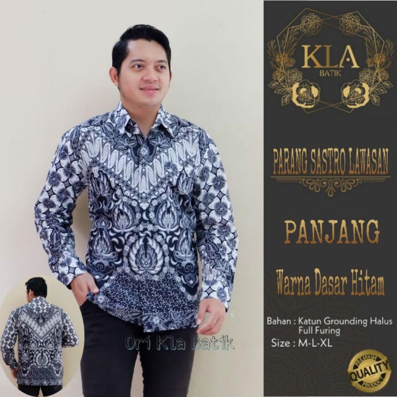 Kemeja Batik Pria Exclusive Terbaru Batik Pria Warna Putih Abu Batik Lengan Panjang Warna Abu SASTRO