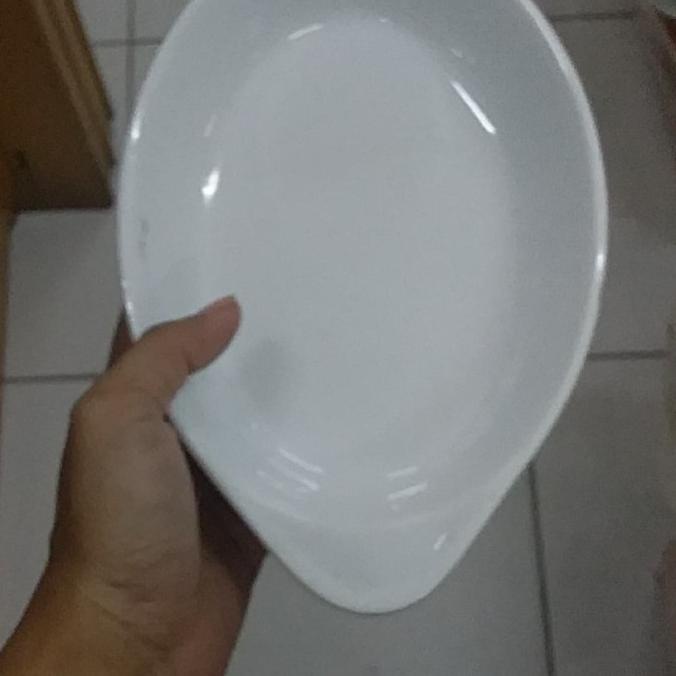 ~~~~~] mangkok oval datar ada kuping keramik model korea putih polos elegan