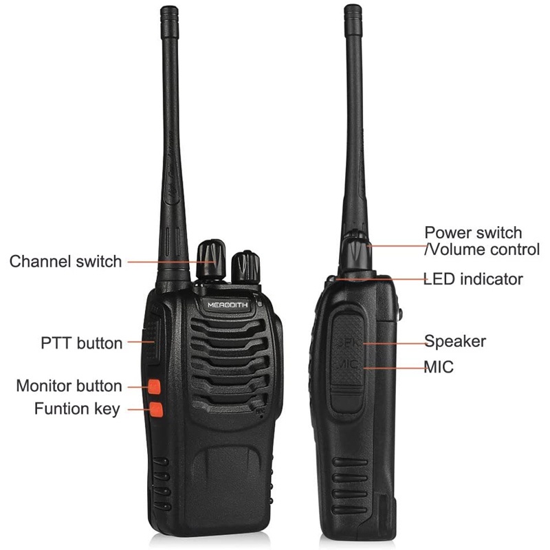 HT MERODITH 888S Handy talky portabel 2 unit UHF peralatan komunikasi luar ruangan nirkabel jarak jauh walkie talkie