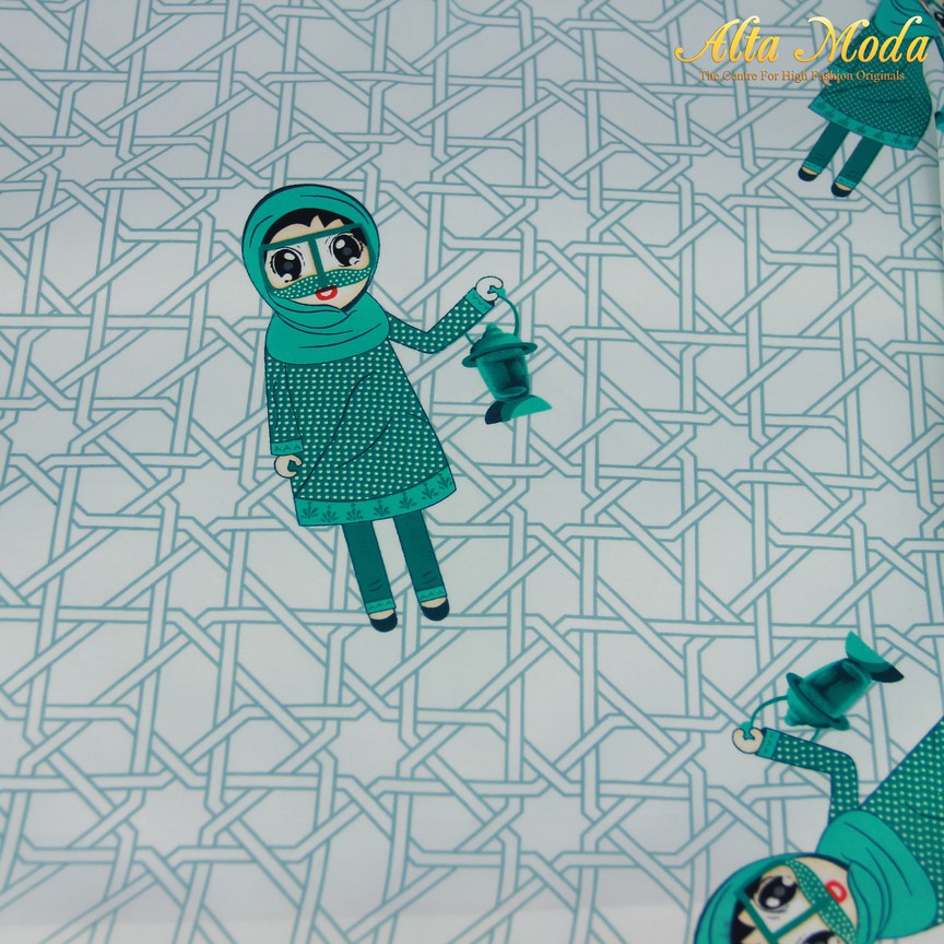 

Alta Moda Silky Satin Italy Motif Hijab Cartoon Hijau Toska (1M)