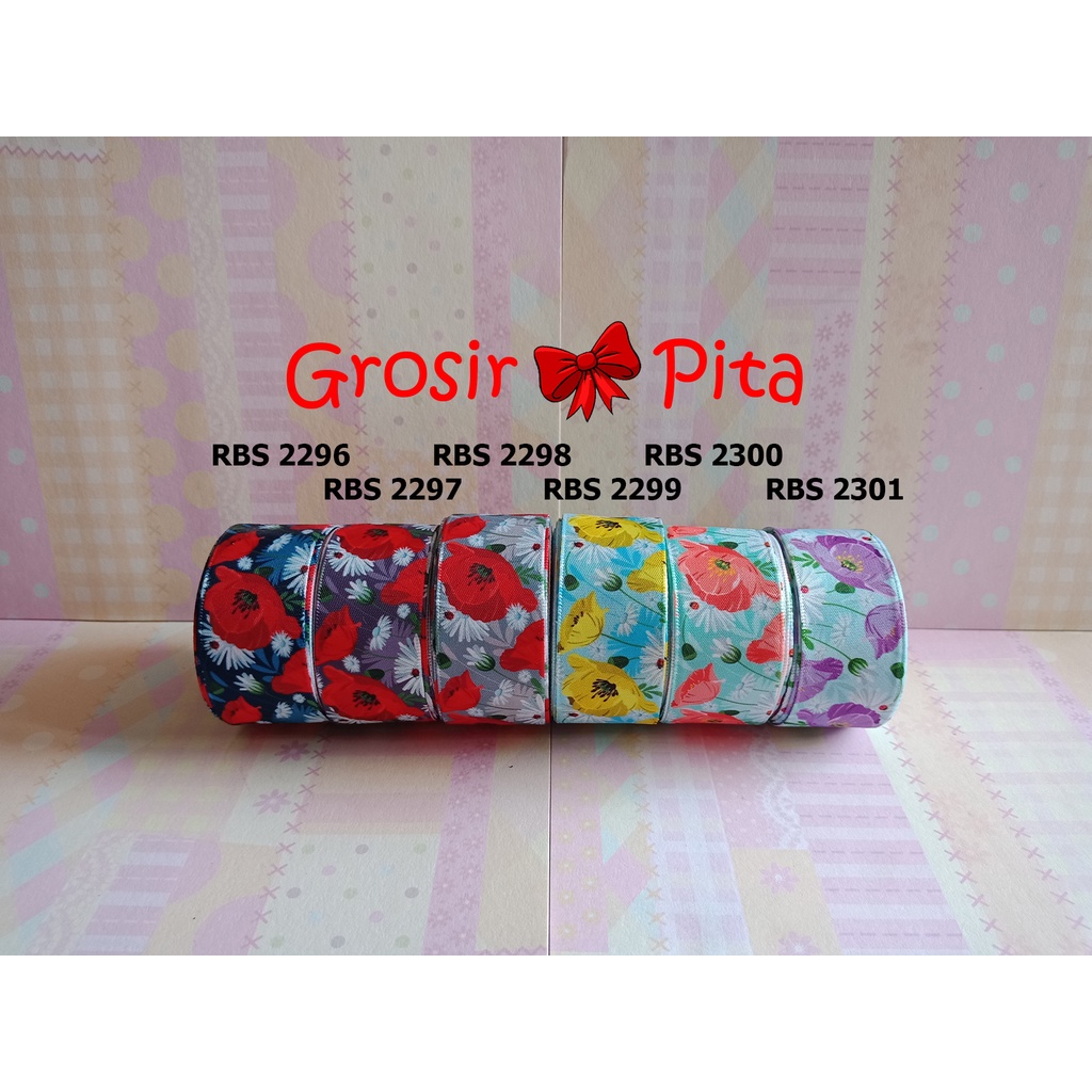 

(25 yard) Pita Satin Motif Bunga RBS 2296,2297,2298,2299,2300,2301 | Toko Bahan Craft | Grosir Pita