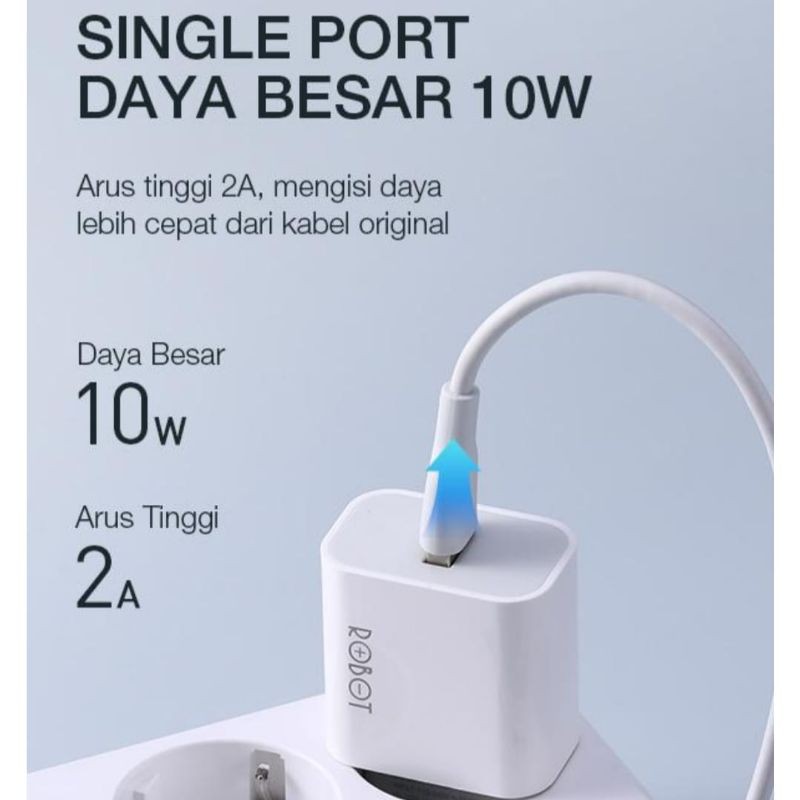 Power Adapter Kepala Charger Sigle Port 2A Original Robot [R-TK8]