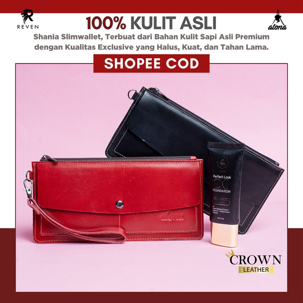 Dompet Wanita Panjang Kulit Asli Fashion Perempuan Dompet Tipis Wanita Bahan Kulit Sapi Asli Lipat Branded Simple Lucu Elegan Terbaru Shania Slimwallet Series High Quality Wallet by Crown Leather Crownleather Store