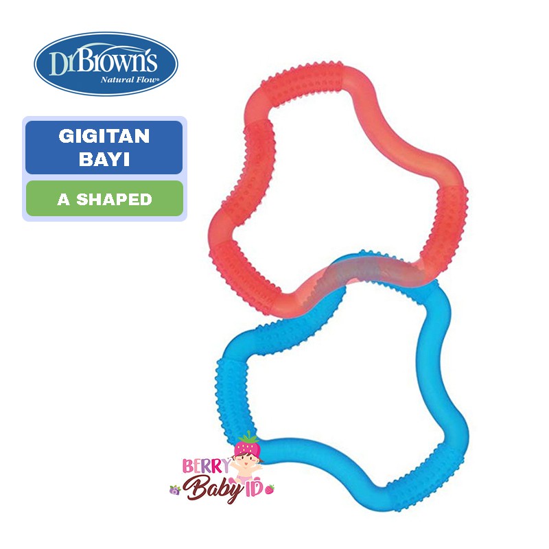 Dr Brown's Gigitan Bayi Flexees A Shaped Teether Blue Pink Berry Mart