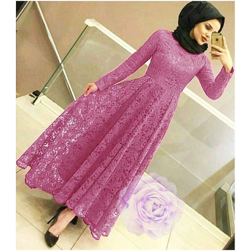 MAXI YUNI GAMIS FULL BRUKAT / REAL PICT YUNI / GAMIS PESTA BRUKAT /GAMIS BRUKAT TULANG