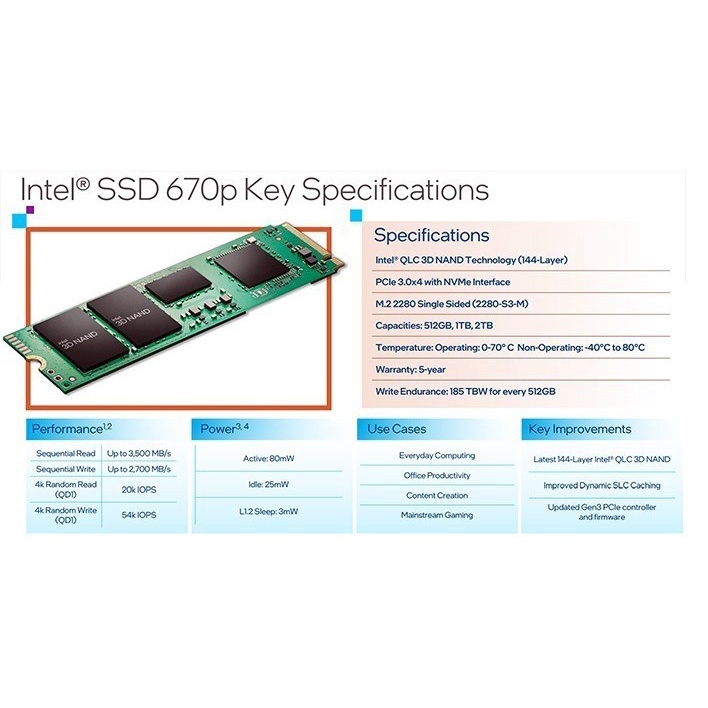 Ssd Intel 670P 1TB M2 Nvme - Ssd Nvme 1TB Intel 670P PCIe Gen 3 - SSD 1TB Intel 670P