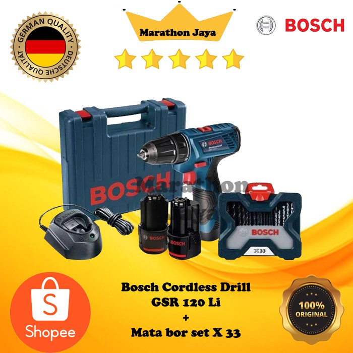 Bosch mesin Bor Baterai GSR 120 + mata bor set X line 33 bosch