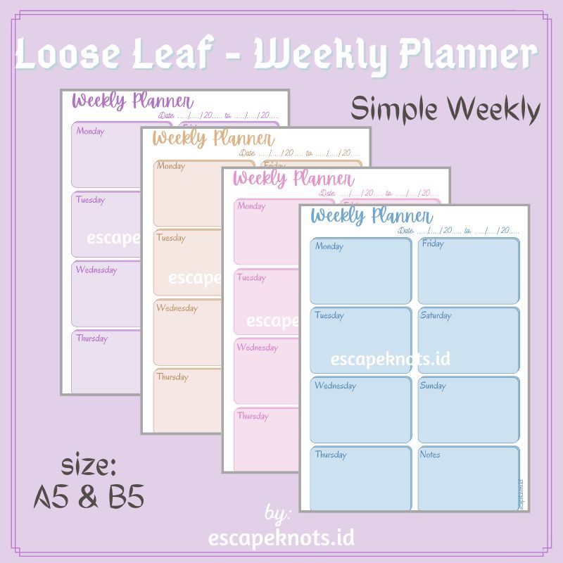 

Weekly Planner Loose Leaf A5 / Kertas Binder / Jurnal B5 Simple Series
