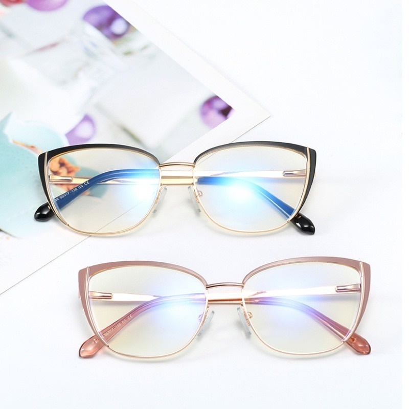 Kacamata Lensa Optik Anti Blue Light Model Mata Kucing Bahan Metal Gaya Barat