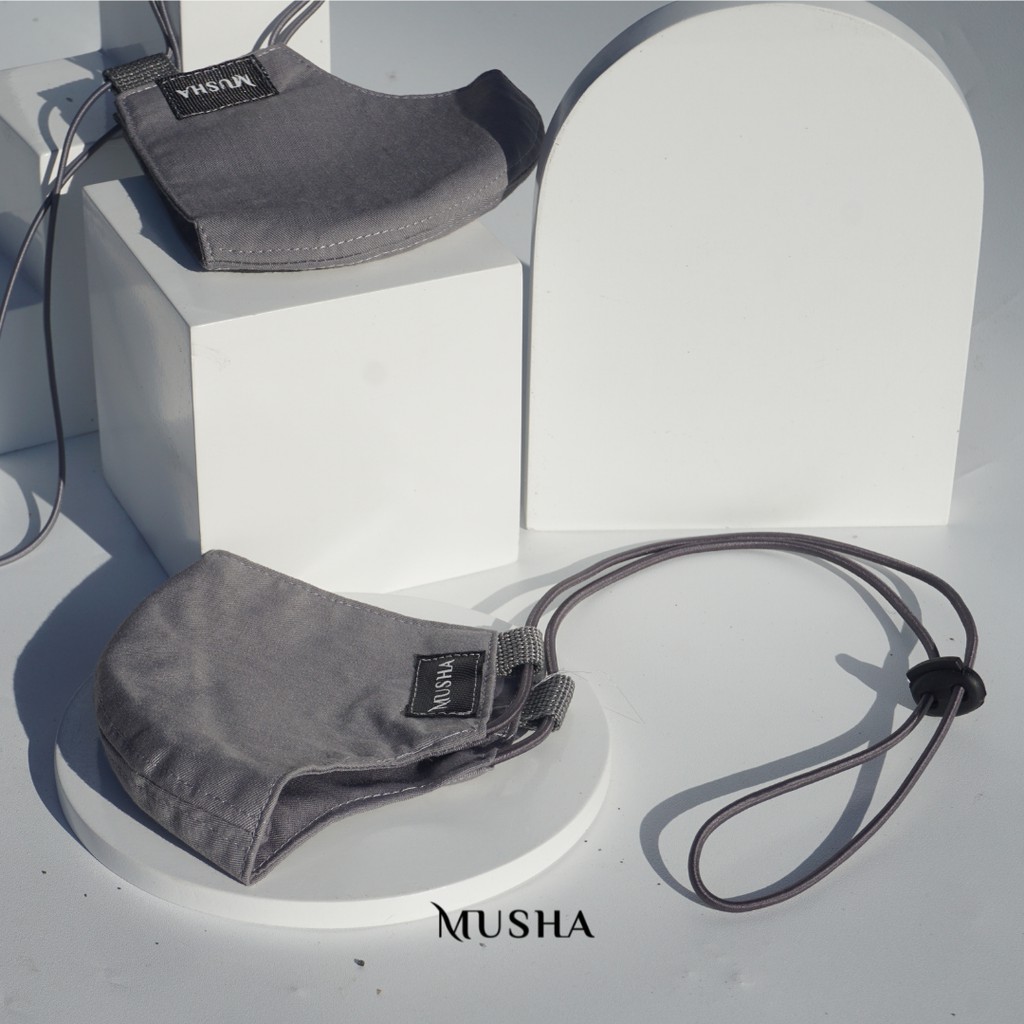 MUSHA Basic Mask Strap - Grey | Masker Kain 3 Ply Earloop