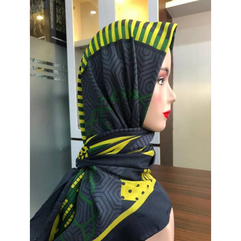 Hijab deenay kw motid hijau daun jilbab kerudung segi empat