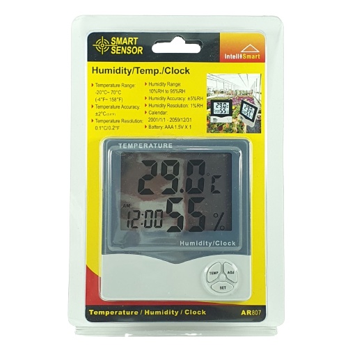 Hygrometer Thermometer Digital LCD Smart Sensor Alat Ukur Suhu Kelembapan AR807 Temperatur Humidity Clock