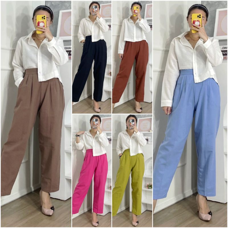 ♡ PREMIUM ♡ ORIGINAL ! ANNE 2 IN 1 SET LONG SLEEVE SLING BACK SHIRT WITH LONG PANTS / SETELAN KEMEJA LENGAN PANJANG &amp; CELANA PANJANG ( BUSUI FRIENDLY )